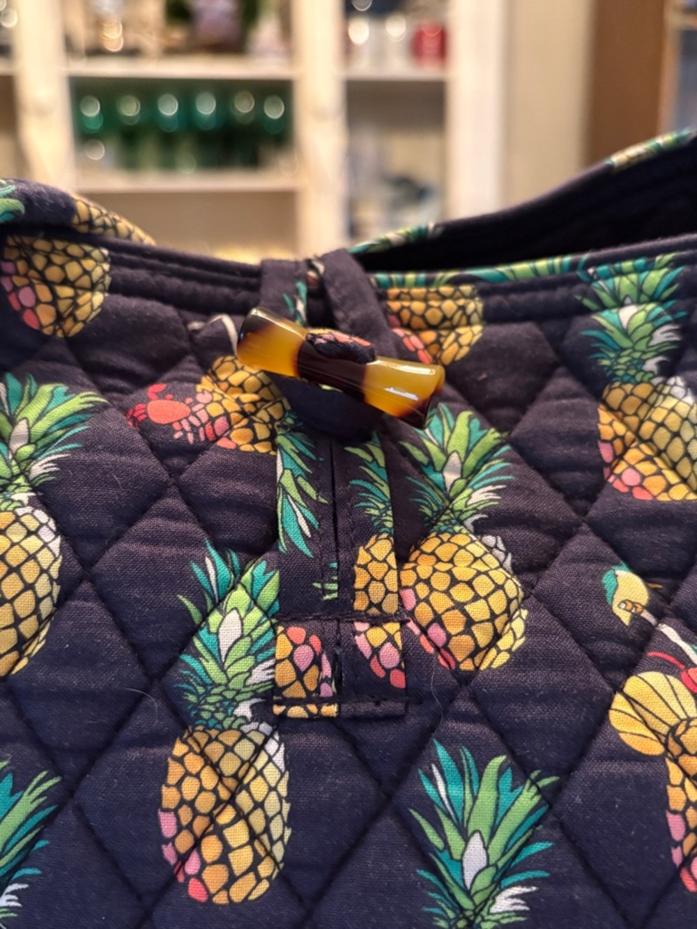Women’s Vera Bradley Toucan Party Tote Bag Pineapple/Toucan Navy Blue - Picture 3 of 9